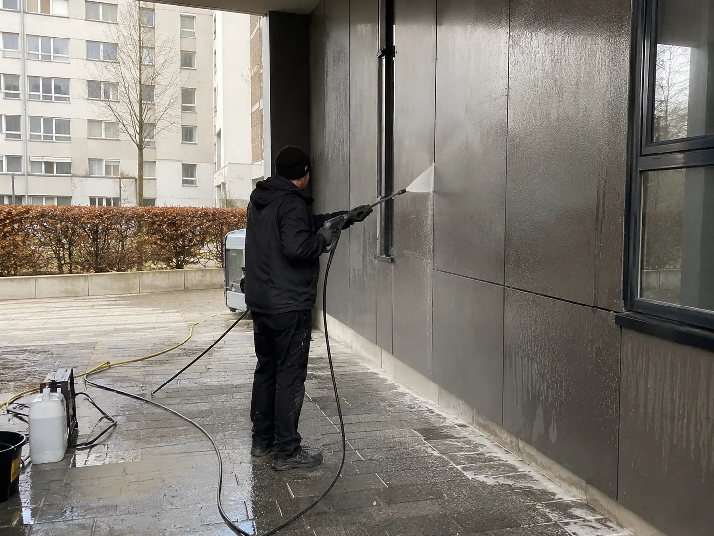 Gereinigte Erdgeschossfassade nach dem professionellen Einsatz in Osnabrück