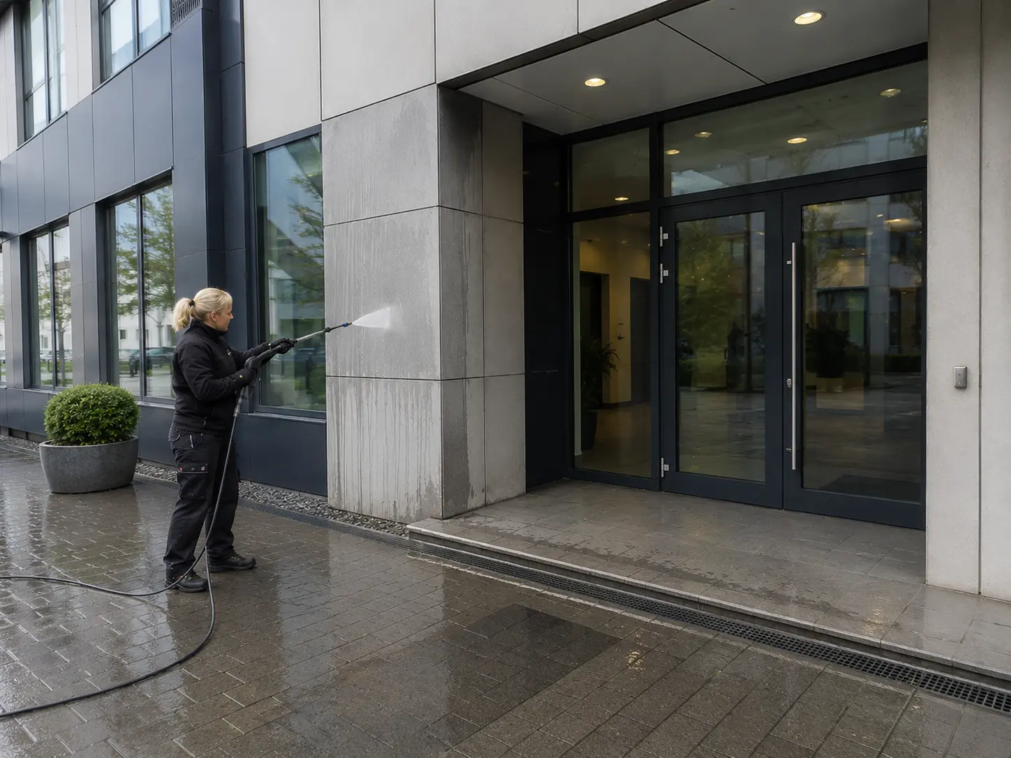 Fassadenreinigung an einem Gewerbegebäude in Osnabrück
